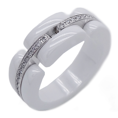 シャネル CHANEL リング レディース ブランド 指輪 750WG ホワイトセラミック ダイヤモンド ウルトラ ホワイトT49 約8号 磨き済み
