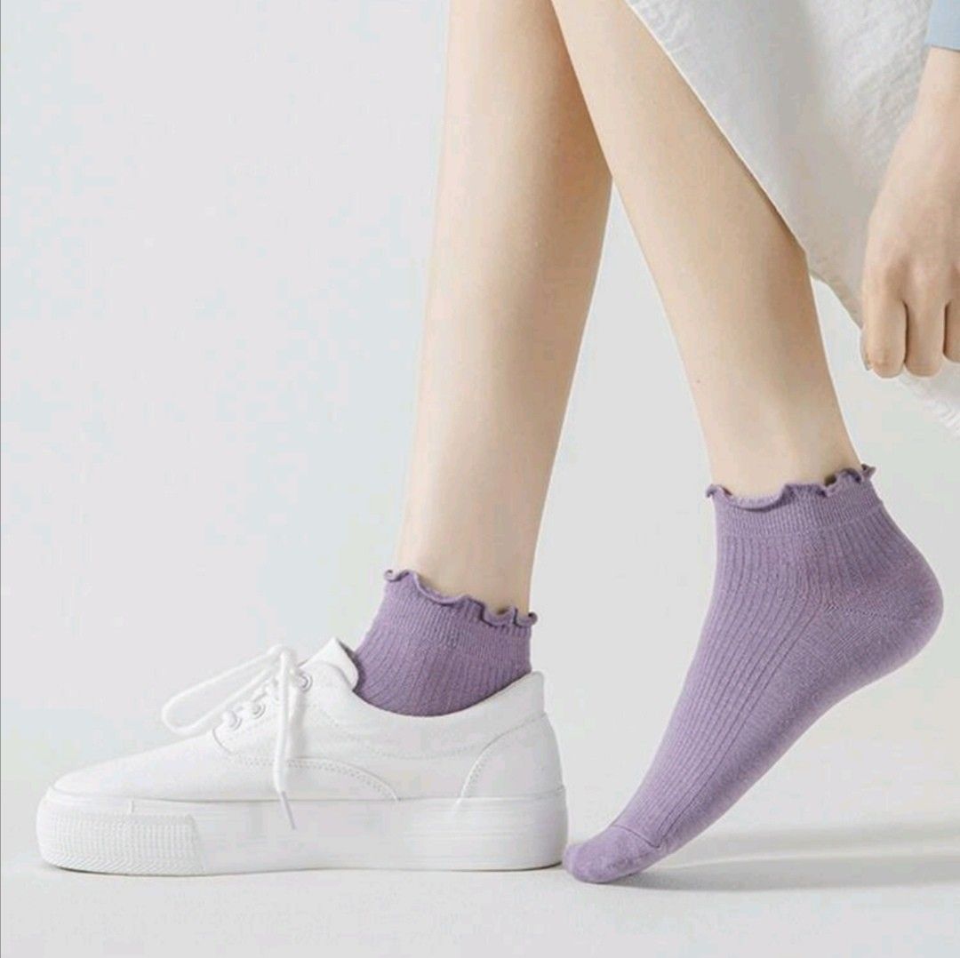 新品　フリルトリム　フリル　4足セット  マルチカラー　クルーソックス　靴下　韓国　フェミニン　レトロ　シンプル