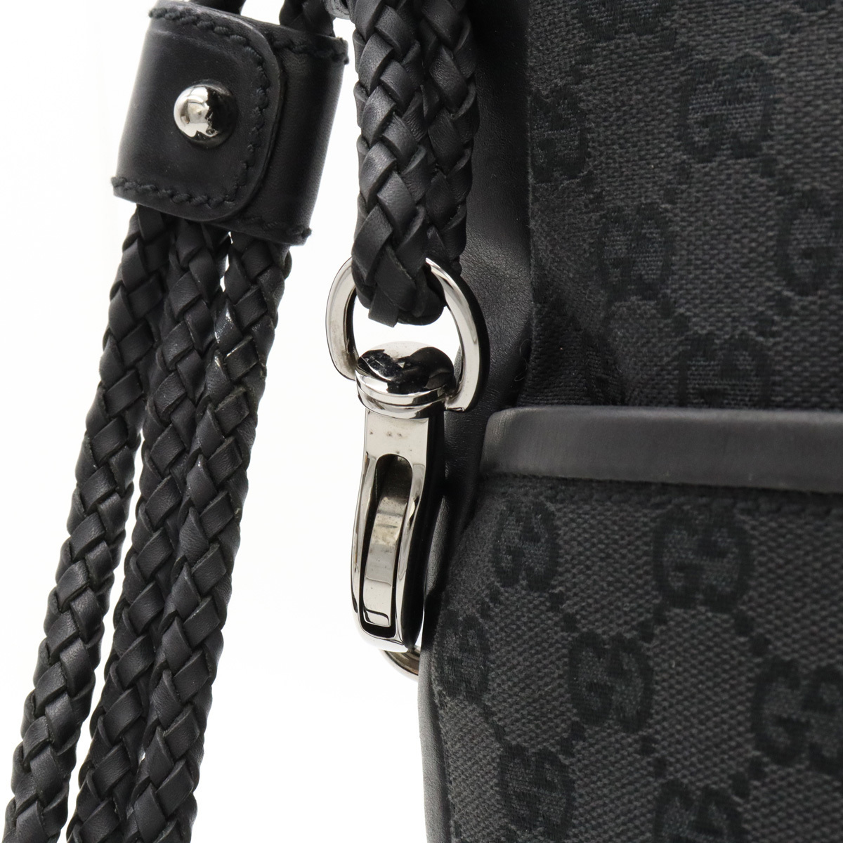 GUCCI グッチ GGキャンバス ショルダーバッグ 編み込みショルダー 斜め掛け レザー ブラック 黒 シルバー金具_画像8