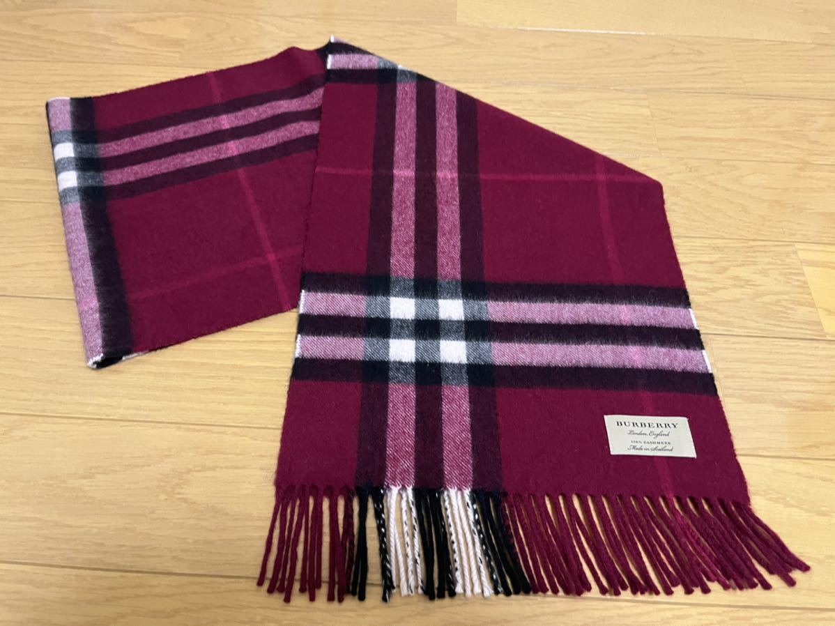 BURBERRY バーバリー マフラー カシミア％ プラム色 赤紫系 美品