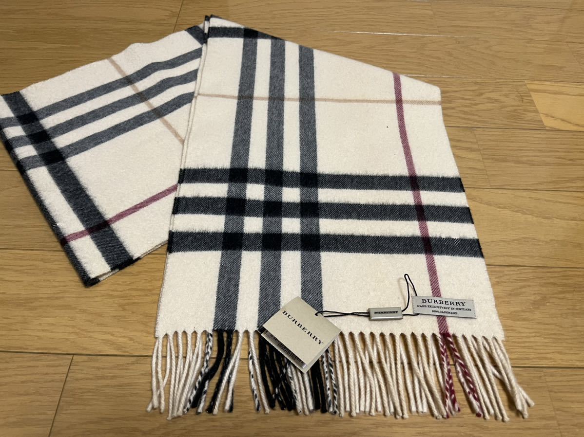 BURBERRY　バーバリー　マフラー　カシミア％　アイボリー　タグ付き未使用品　送料無料!!!　訳有！！！！