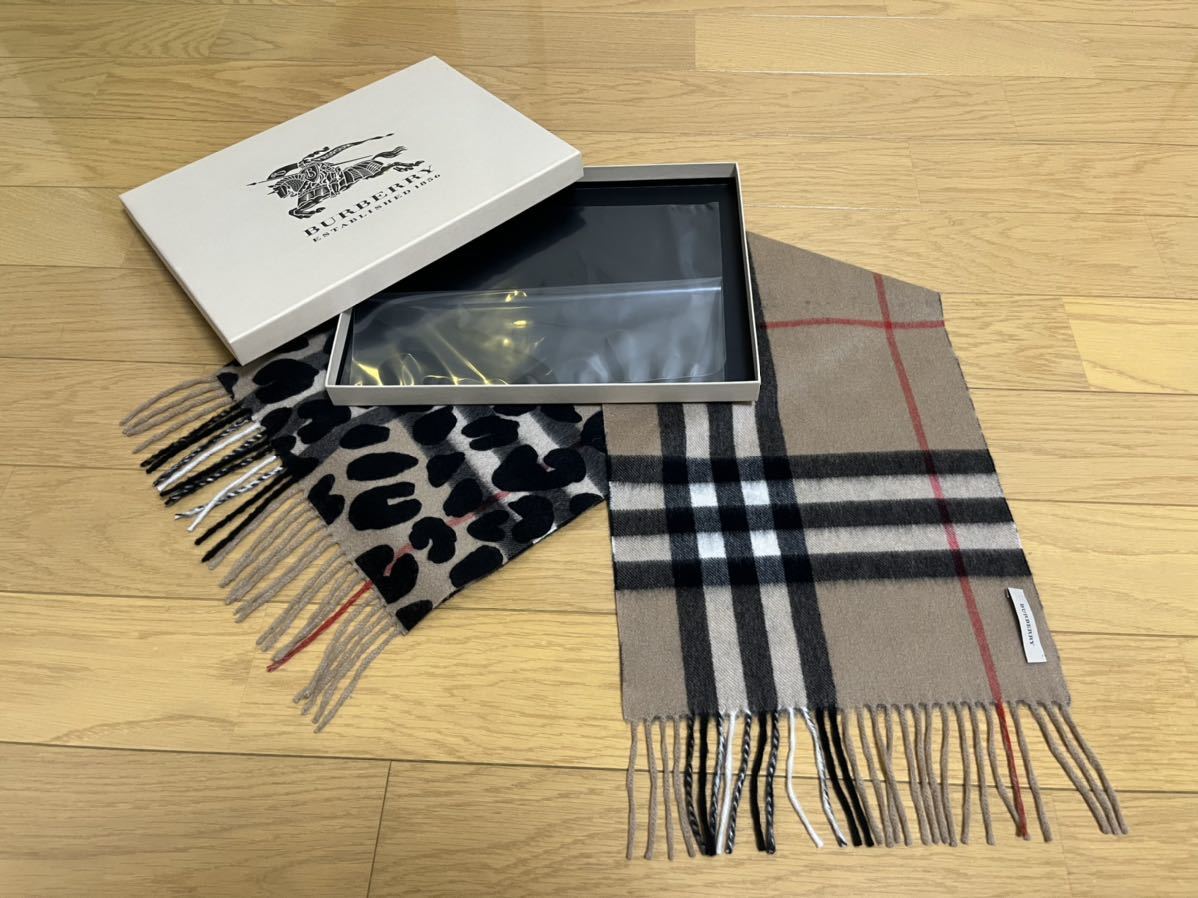 BURBERRY バーバリー マフラー カシミア100％ レオパード 豹柄