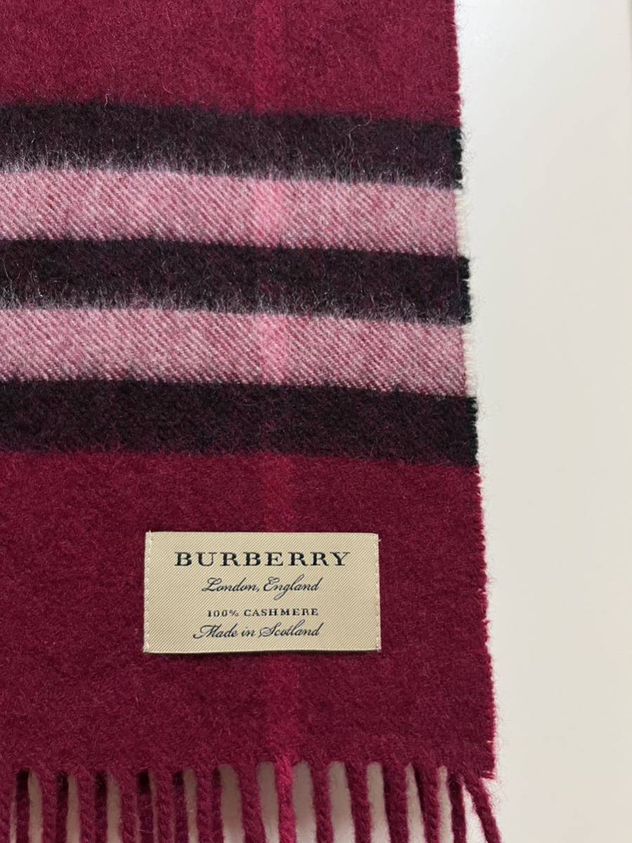 BURBERRY　バーバリー　マフラー　カシミア100％　プラム色　赤紫系　美品　送料無料!!!