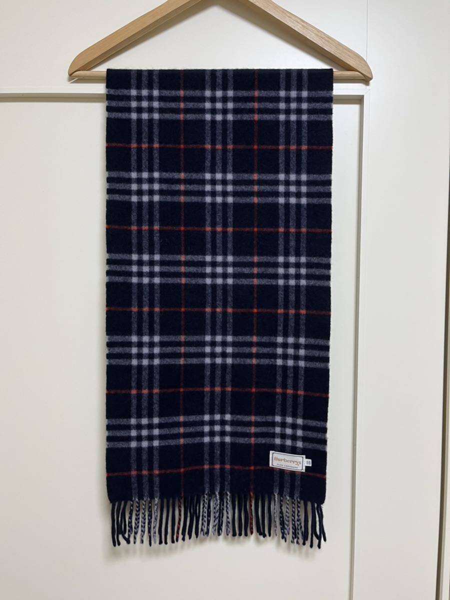 BURBERRY バーバリー マフラー カシミア100％ 濃紺 ネイビー系 美品-