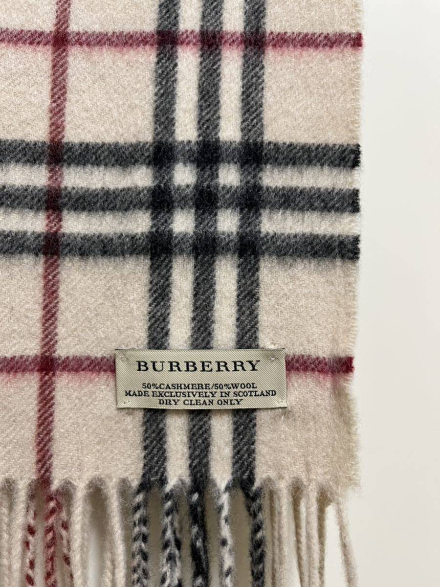 BURBERRY バーバリー マフラー カシミア50％ ウール50% 薄いベージュ系