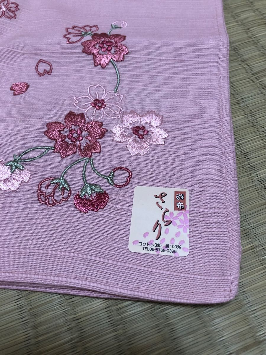 和柄　ハンカチ　さくら　桜　刺しゅう　ししゅう　刺繍　綿100% 日本