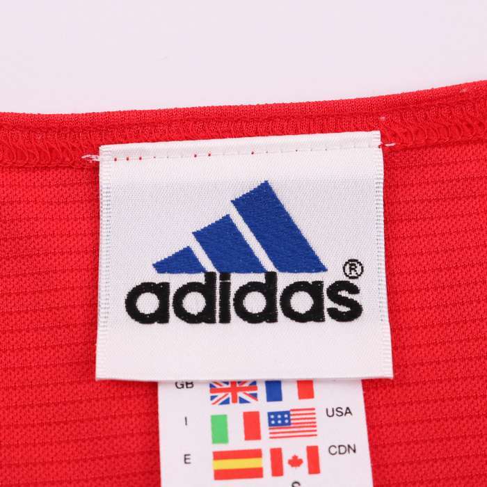 アディダス Tシャツ 半袖 Vネック ロゴ 無地 トップス スポーツウエア 日本製 レディース Sサイズ レッド adidas_画像3