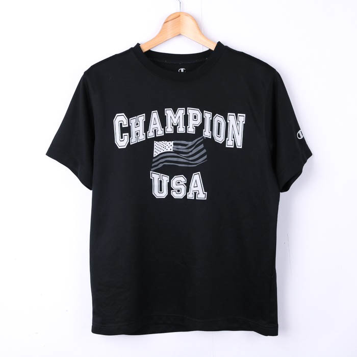 チャンピオン 半袖Tシャツ プリントT クルーネック トップス スポーツウエア プラクティスシャツ メンズ Mサイズ ブラック Champion_画像1