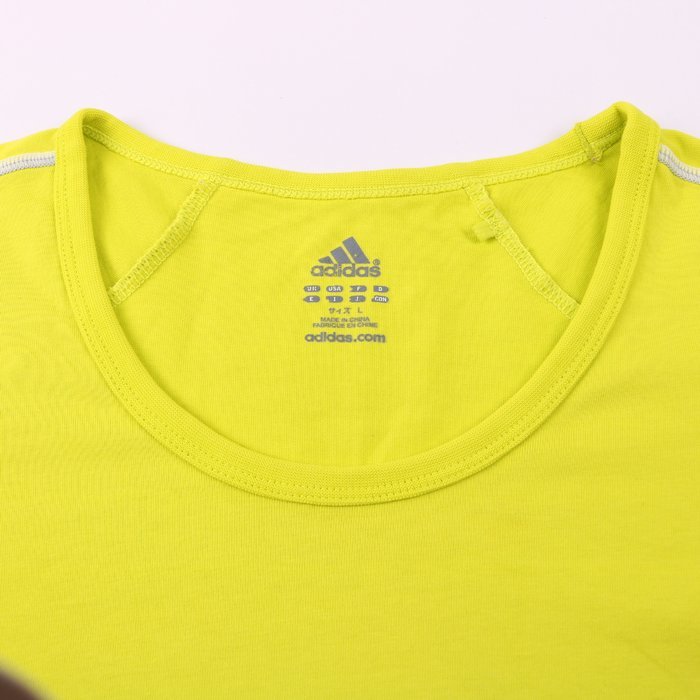 アディダス 半袖Tシャツ無地 ワンポイントロゴ スポーツウエア レディース Lサイズ イエロー adidas_画像4