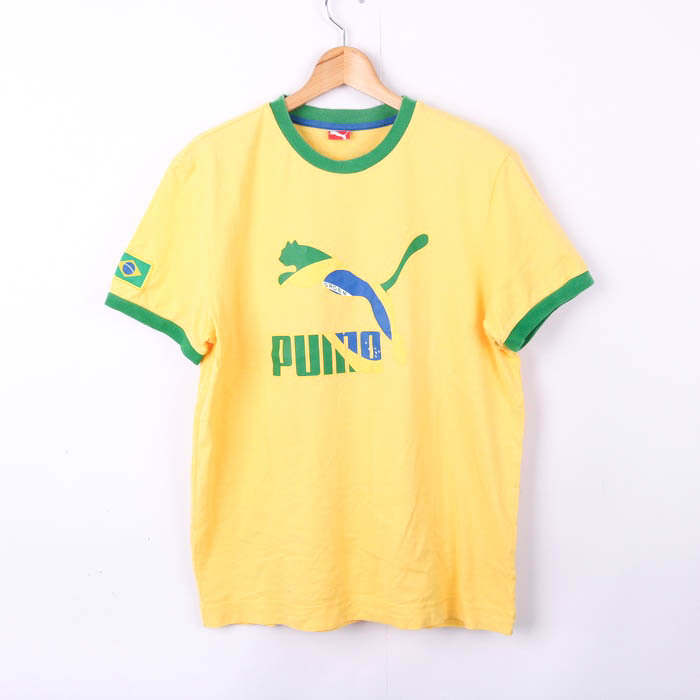 プーマ 半袖Tシャツ ロゴT クルーネック ブラジル トップス スポーツウエア 大きいサイズ コットン100% メンズ XLサイズ イエロー PUMA_画像1