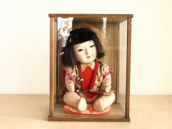 ケース付き市松人形　日本人形　関節可動式　座布団付　置物　ガラスケース　昭和レトロ_画像10