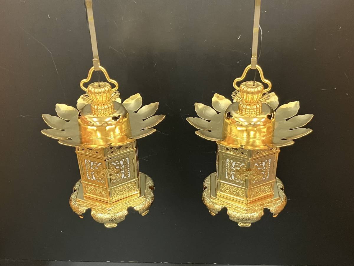 *[ temple . Buddhist altar fittings * Buddhism fine art ] brass made gilding * cat pair god front light .*LED electrical attaching ( total height approximately 21.5cm)*