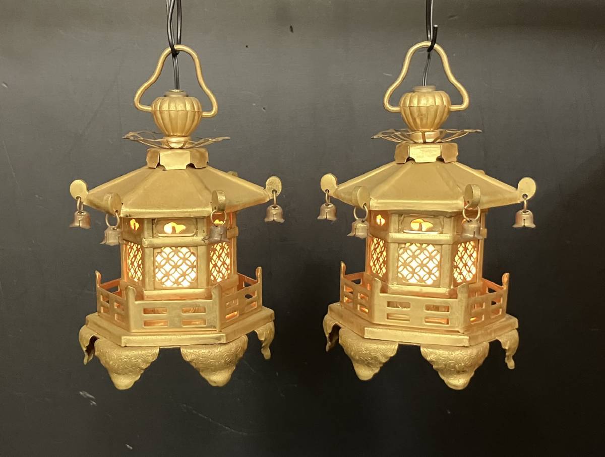 *[ temple . Buddhist altar fittings * Buddhism fine art ] brass made * hexagon hanging weight light .*LED electrical attaching ( total height approximately 16cm)*