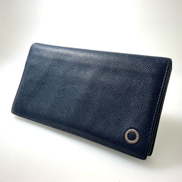 BVLGARI】ブルガリ レザー 二つ折り財布 ウォレット ブルー メンズ