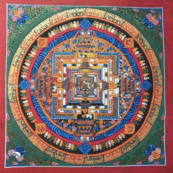 一点もの 『肉筆 カーラチャクラ 曼荼羅 　 』　３２cm　 細密画 　　珍品　チベット密教の究極 　仏画　　瞑想　ダライラマ　 KM３_画像1