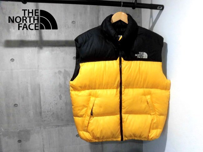 THE NORTH FACE ノースフェイス NF004AM NUPTSE VEST ヌプシ ダウンベスト/メンズ XL程度/ダウンジャケット/黄 黒/90s_画像1