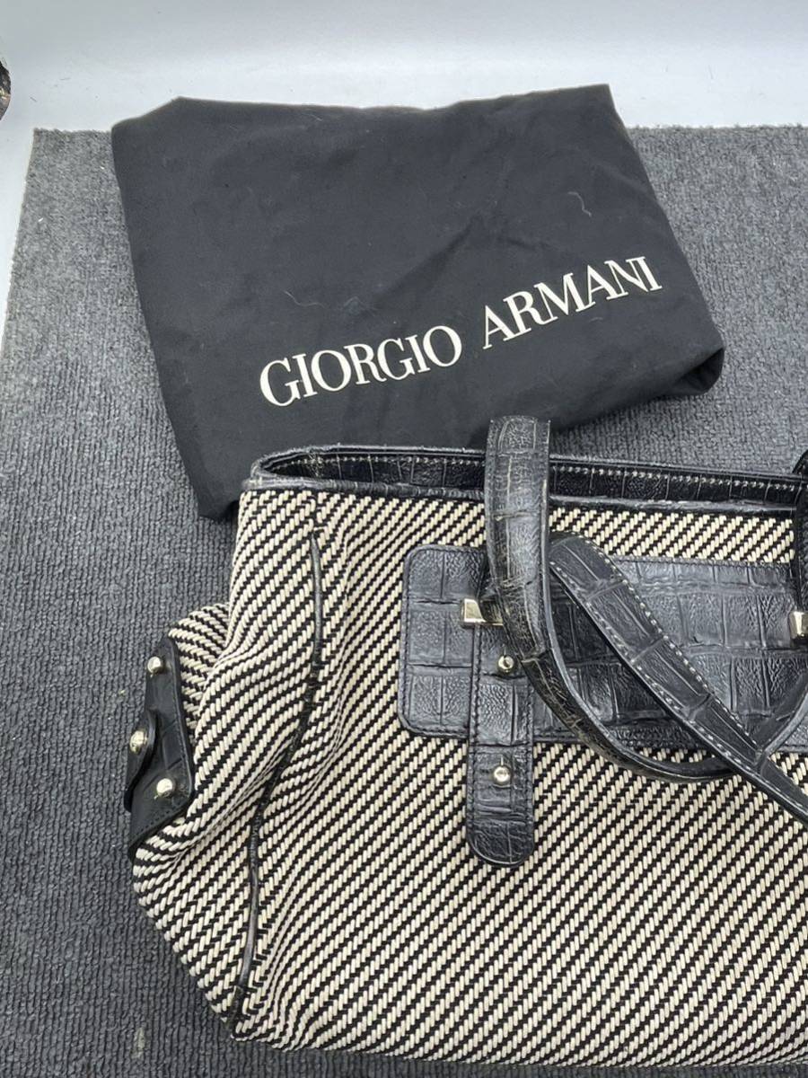 giorgio armani アルマーニ ハンドバッグ ブランドバッグ ストライプ バッグ ブランド トートバッグ ファッション小物 服飾品 001_画像2