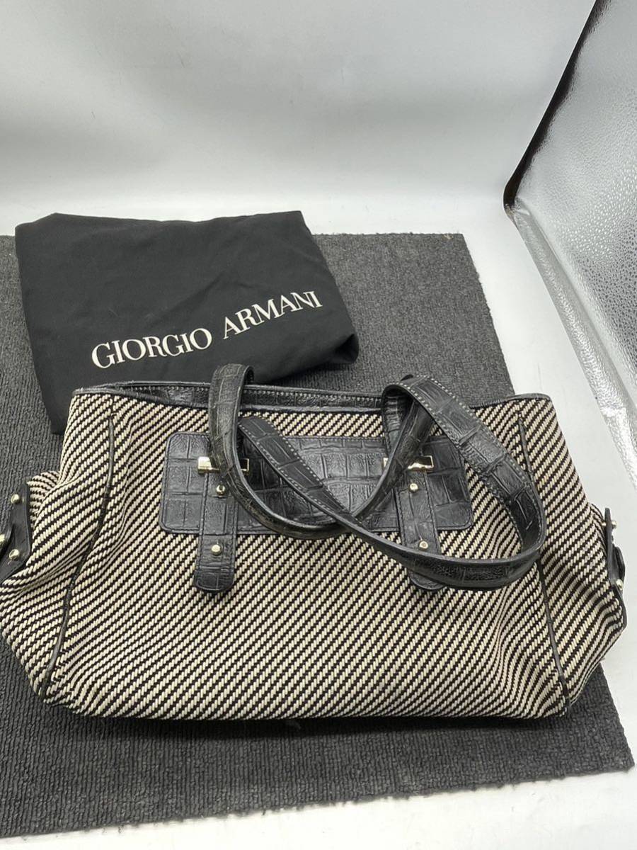 giorgio armani アルマーニ ハンドバッグ ブランドバッグ ストライプ バッグ ブランド トートバッグ ファッション小物 服飾品 001_画像1