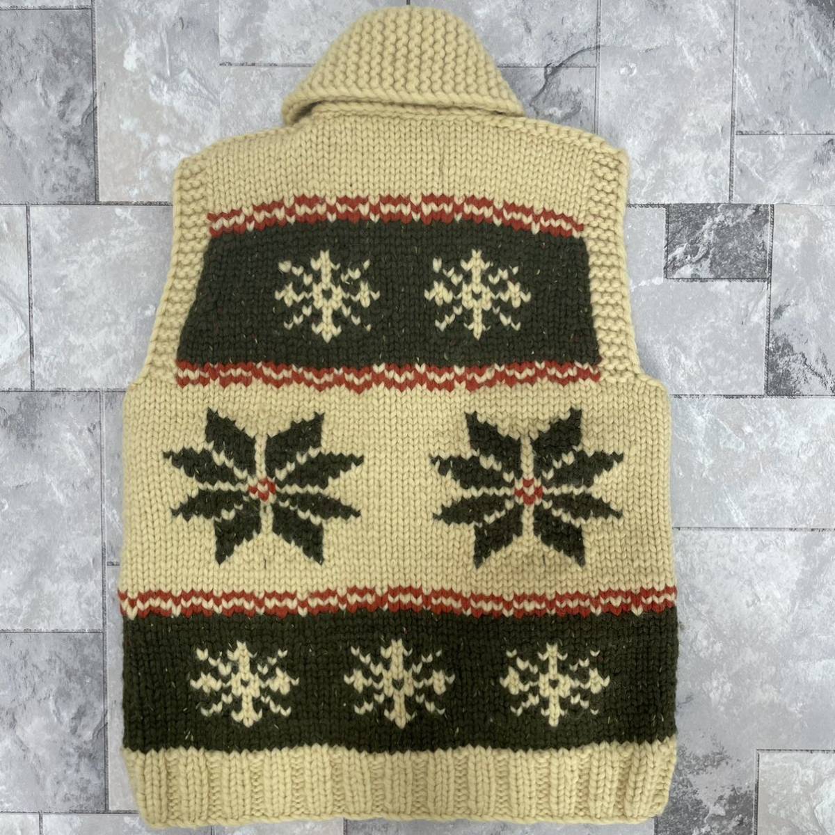 Canadian Sweater カナディアンセーター カウチンベスト ウール カナダ製 雪結晶 レディース サイズM相当　玉SS1039_画像9