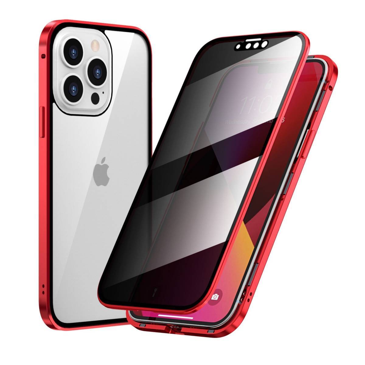 iPhone 15Promax red .. see prevention both sides strengthen glass aluminium alloy magnetism adsorption Impact-proof iPhone7 8 SE2 11 12 13 14 15 Pro max mini Plus case 