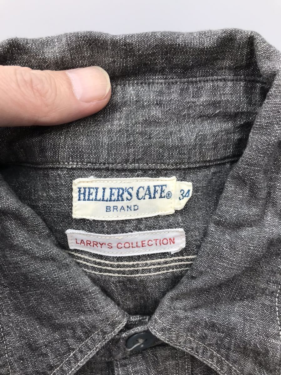 【日本製】HELLER'S CAFE / ヘラーズカフェ | LARRYS COLLECTION ブラックシャンブレー シャツ | 34 | グレー | ラリーズコレクション_画像4