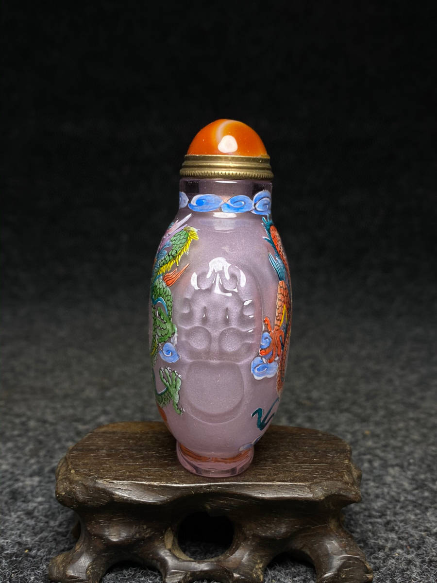 超珍館蔵】琉璃製 細密彫 龍紋 鼻煙壺 置物 古賞物 古美術品 稀少珍蔵品-