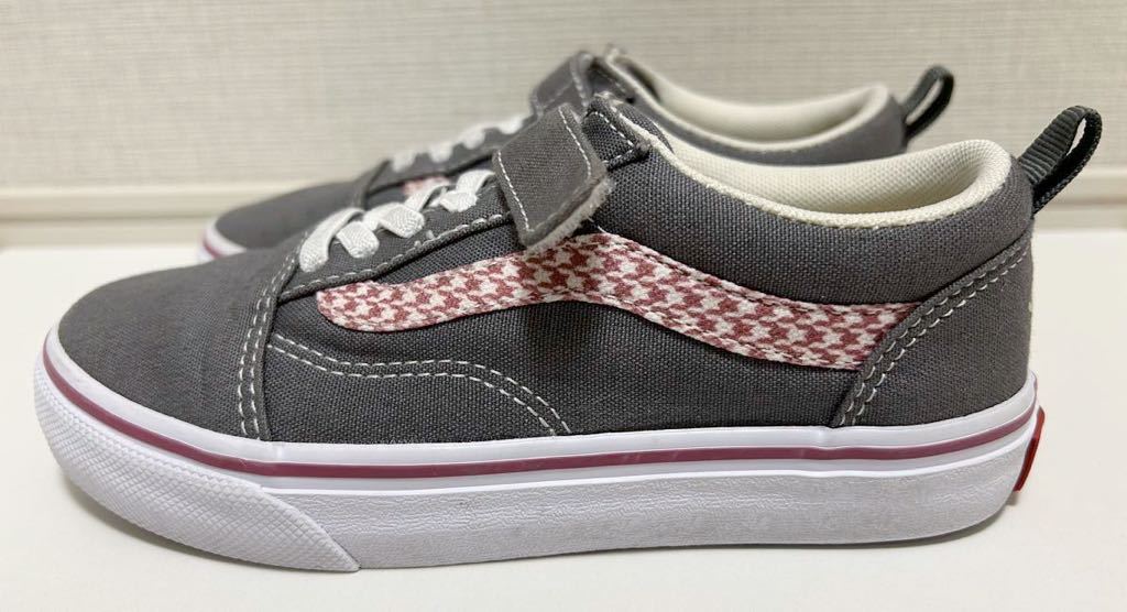 VANS 20cm グレー 千鳥格子 花刺繍 OLD SKOOL マジックテープ VANS 20cm グレー 千鳥格子 花刺繍 OLD SKOOL マジックテープ