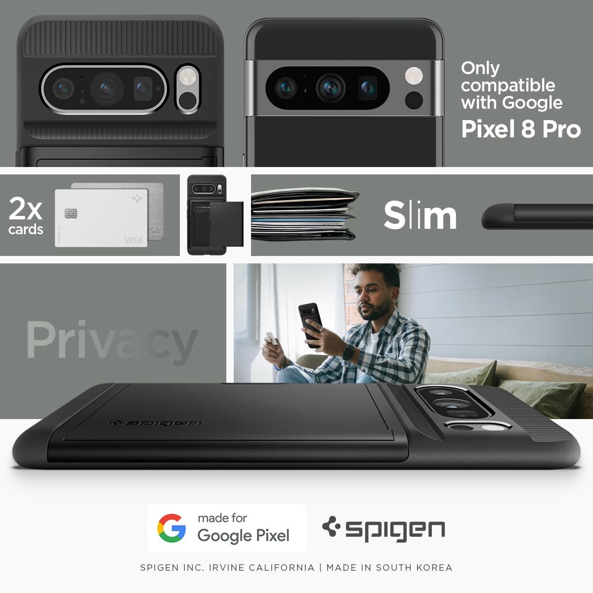 Spigen Google Pixel8Pro ケース カード収納 耐衝撃 指紋防止 二重構造 スリム・アーマー CS ACS06323 ブラック_画像2