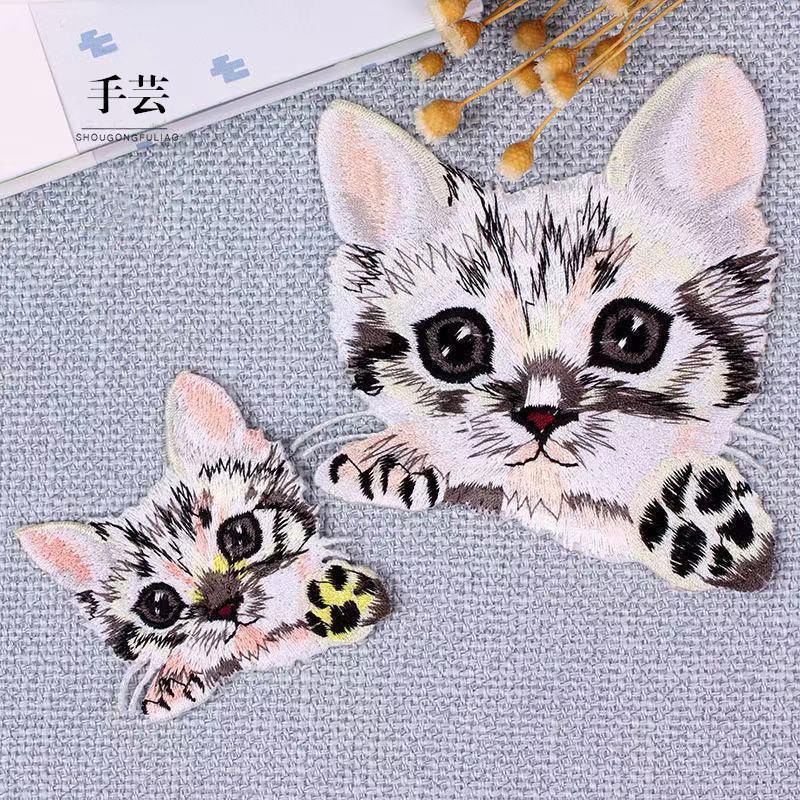 ワッペン　アイロン接着　刺繍　ワッペン　2枚セット　猫　貼り付け_画像1