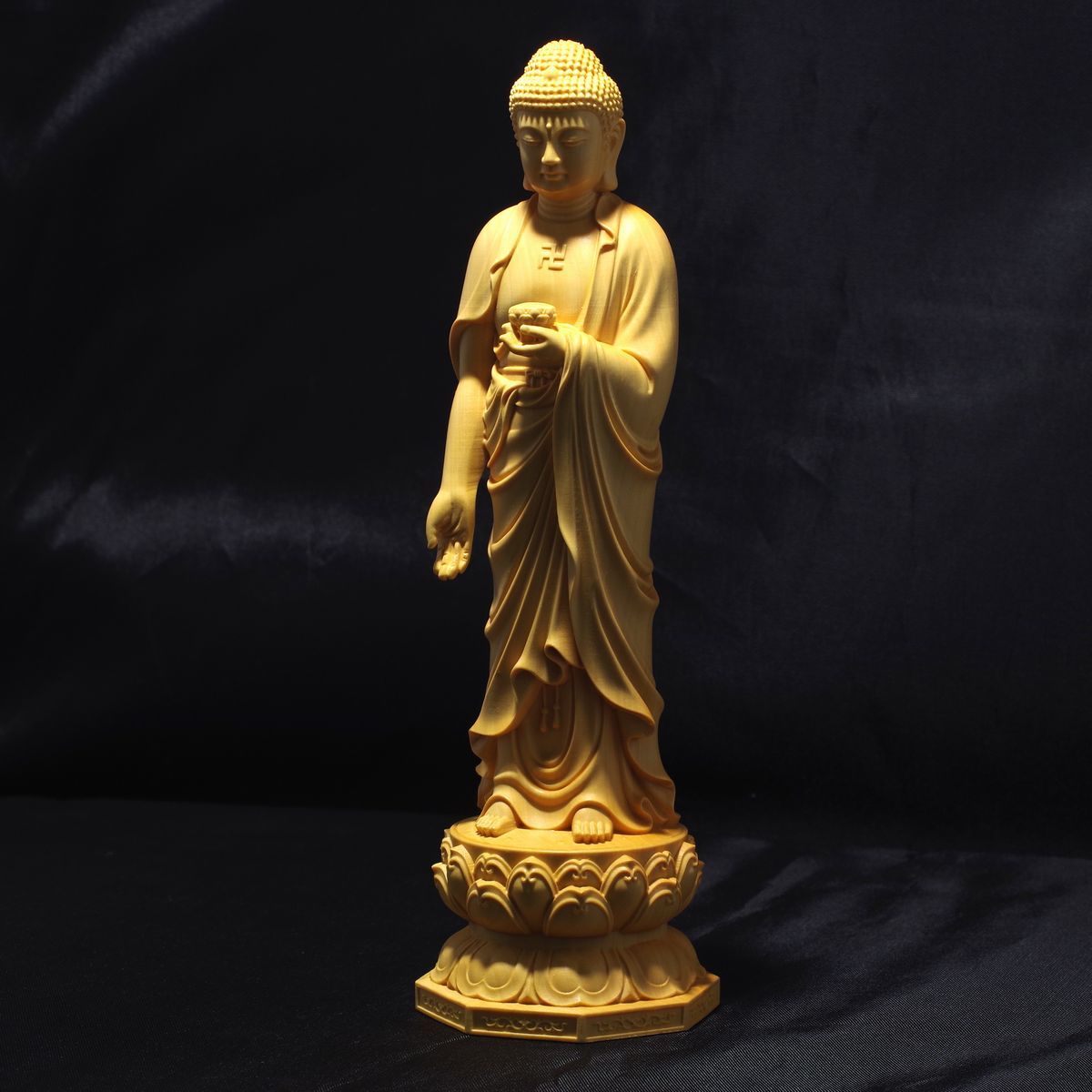 【新品】阿弥陀如来立像 20cm 天然木製(柘植ツゲ) 阿弥陀仏 木彫仏像 阿弥陀様_画像3