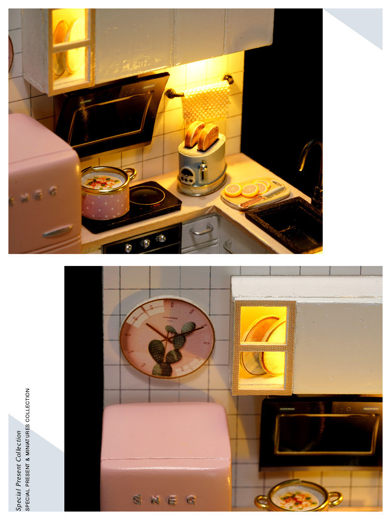 新品 ドールハウス 手作りキット セット ミニチュア キッチン 小部屋 ピンク かわいい_画像4