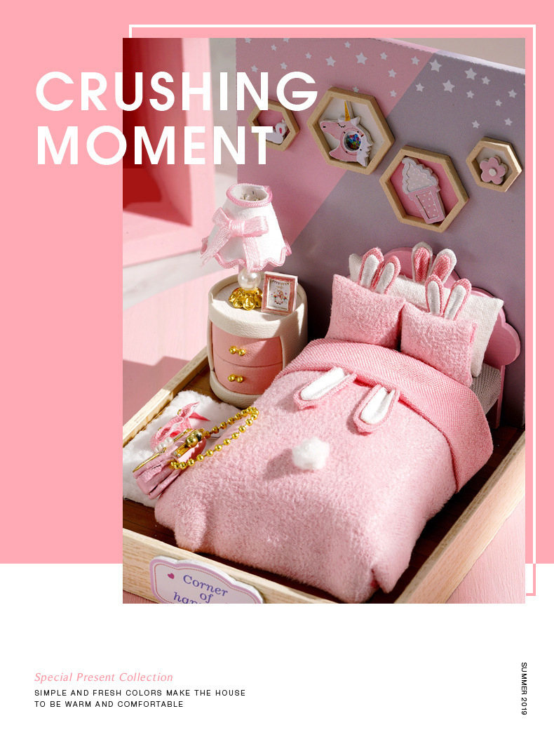 新品 ドールハウス 手作りキット セット ミニチュア 寝室 ベッドルーム 小部屋 ピンク かわいい_画像2
