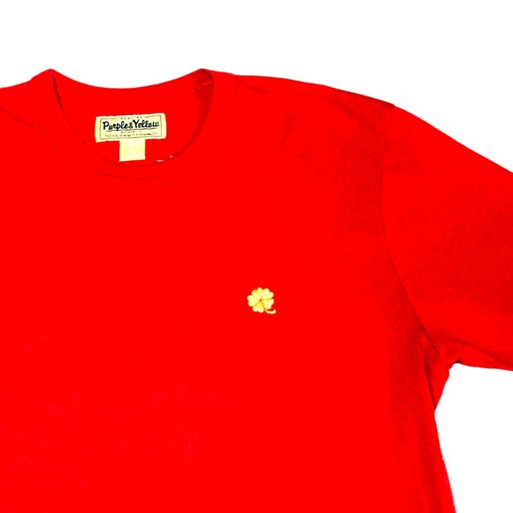 新品正規70％OFF PURPLE&YELLOW パープル＆イエロー Tシャツ S 赤 五つ葉 クローバー 刺繍 ヴィンテージデザイン c06s10 st_画像3