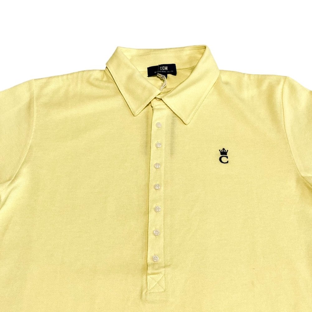 新品正規70％OFF CCM シーシーエム コムサイズム ポロシャツ M 黄色 ロゴ刺繍 サイドスリット タイト g012m st_画像3