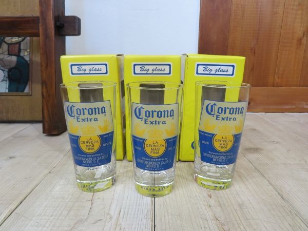 【未使用/ビンテージ/非売品】 1990年代 corona Extra/コロナビール ビッグ グラス 3個set 日本製 検索用⇒ メキシコ/モデーロ/D1029_画像1