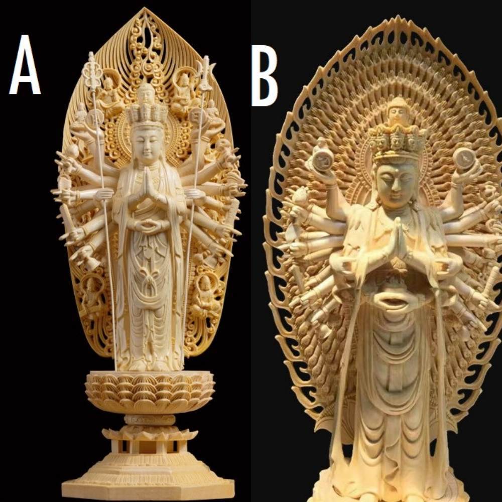 最上級※仏教美術 千手観音菩薩 精密彫刻 仏像 手彫り 木彫仏像 仏師手