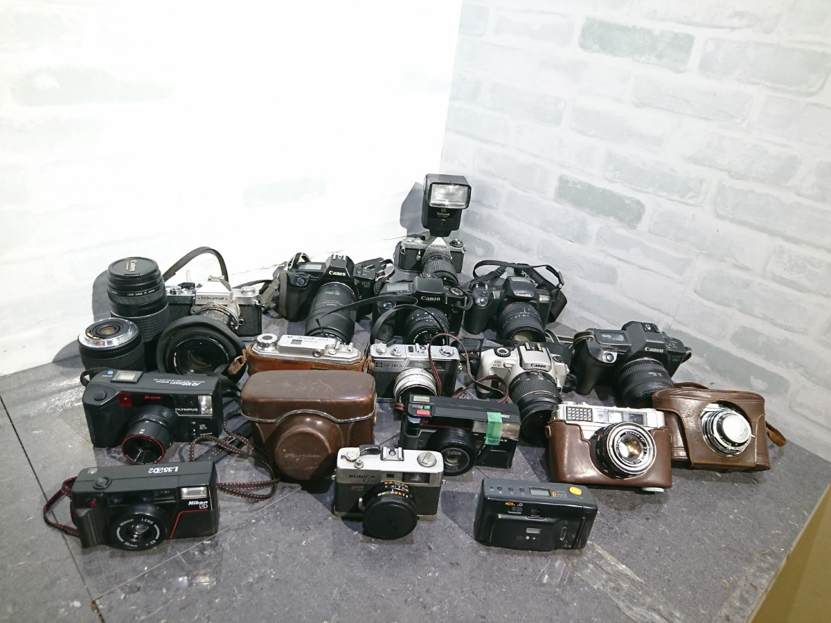 【ジャンク品】管1U34 フィルムカメラ PENTAX Nikon Canon OLYMPUS MINOLTA YASHICA KYOCERA Fujica SHINANO 17台 / 望遠2台 まとめ売り