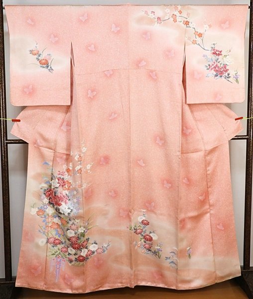 き116　正絹　訪問着　ぼかし色地　豪華花柄　【美品】　身丈163ｃｍ