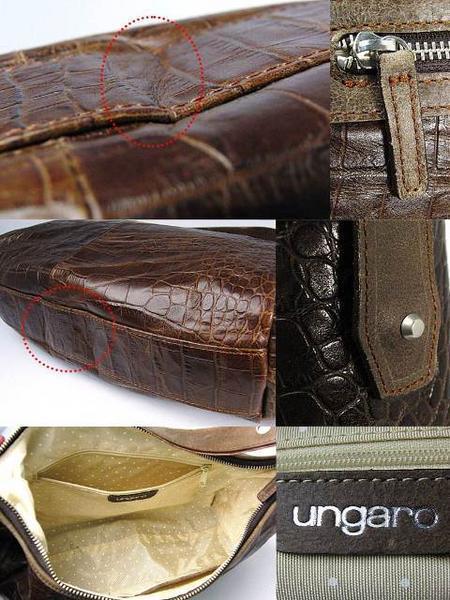 UNGARO Ungaro black ko type pushed shoulder bag dark brown used B [ free shipping ]A-3766