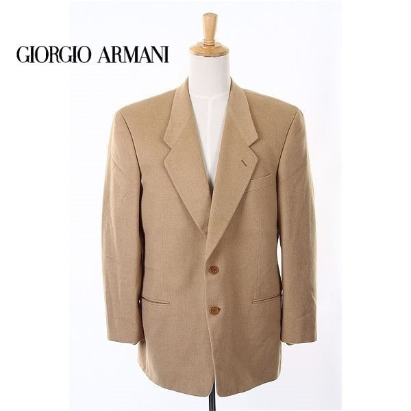 A5353/極美品 秋冬 GIORGIO ARMANI アルマーニ ピュアキャメル100% テーラード シングル2Bジャケット 42REG ベージュ/イタリア製 メンズ
