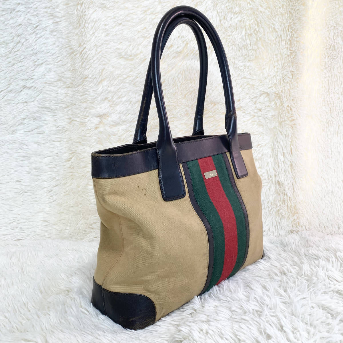 【1円 1スタ イチスタ】　old GUCCI オールドグッチ シェリーライン ハンドバッグ リボンライン 大容量　イチスタ　一円 ワンショルダー_画像2