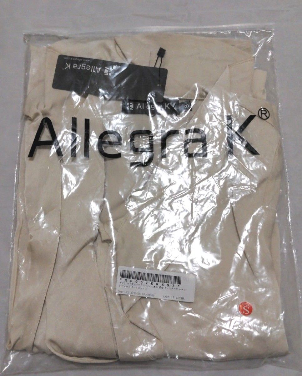 新品/未使用[Allegra K] サテンブラウス 長袖トップス レトロシャツ　ベージュ　Sサイズ