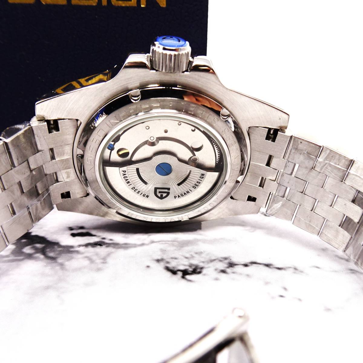 新品・パガーニデザインブランド・メンズ・機械式腕時計 ・GMT針オマージュウオッチ・ペプシベゼル・ジュビリーメタルストラップPD-1662_画像6