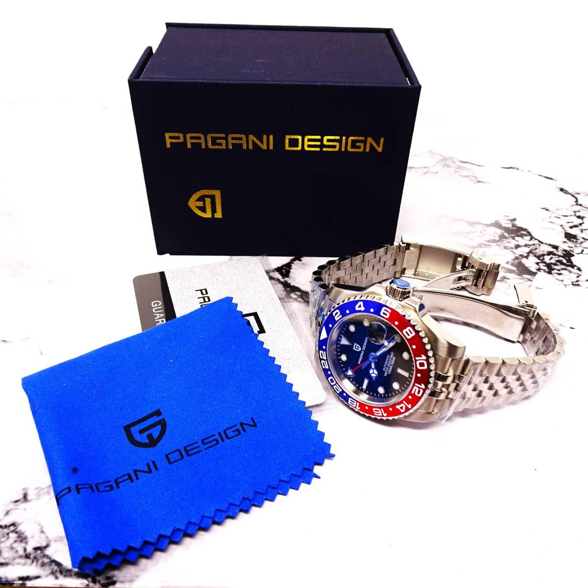 新品・パガーニデザインブランド・メンズ・機械式腕時計 ・GMT針オマージュウオッチ・ペプシベゼル・ジュビリーメタルストラップPD-1662_画像10