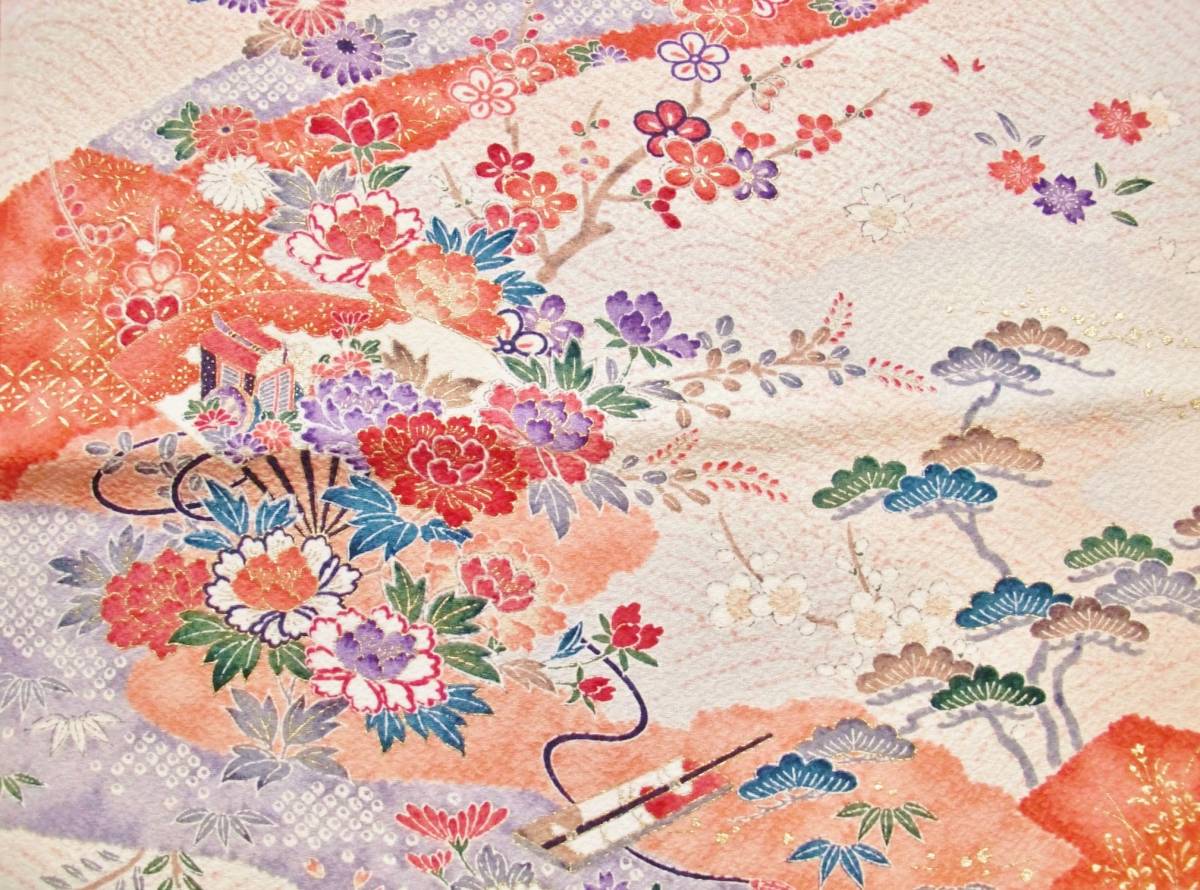 ◆琳花◆ 正絹はぎれ 緋色の濃淡 四季の花々 美品 37×105 古布 着物はぎれ お人形 クッション インテリア 巾着 袋物 パッチワーク_画像6