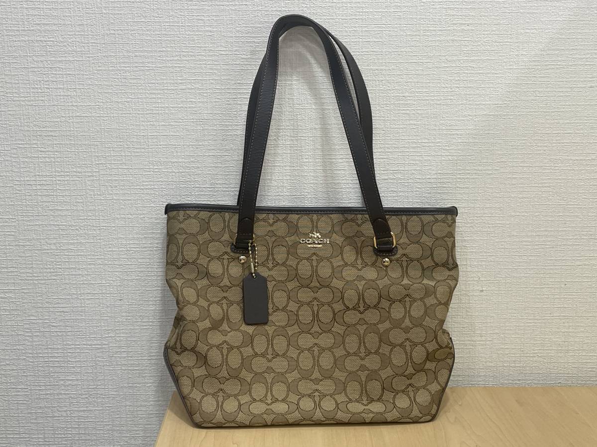 美品 COACH コーチ F58282 シグネチャー キャンバス トートバッグ ブラウン系_画像1