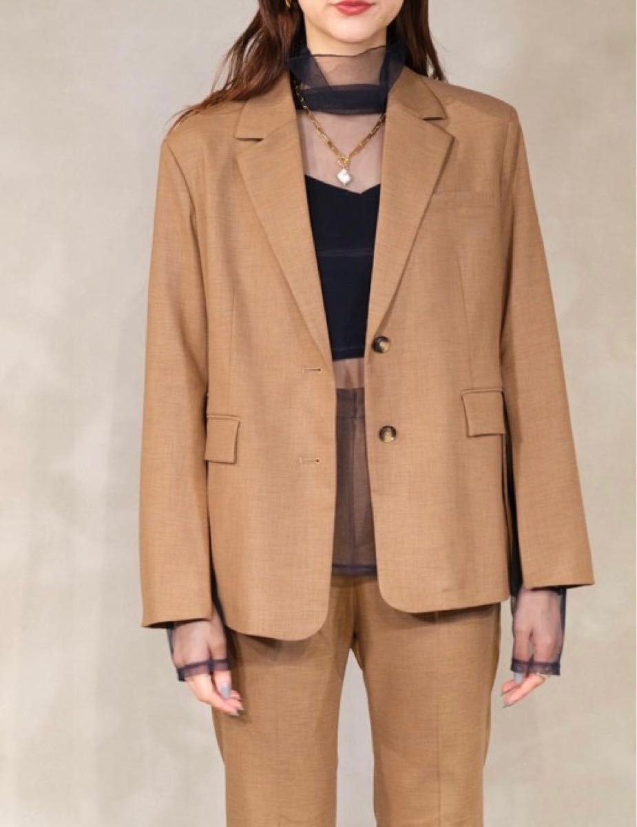 【CIEL'AIR 】DESIGN SLEEVE TAILORED COLLAR JACKET ベージュ ジャケット 変形キャメル