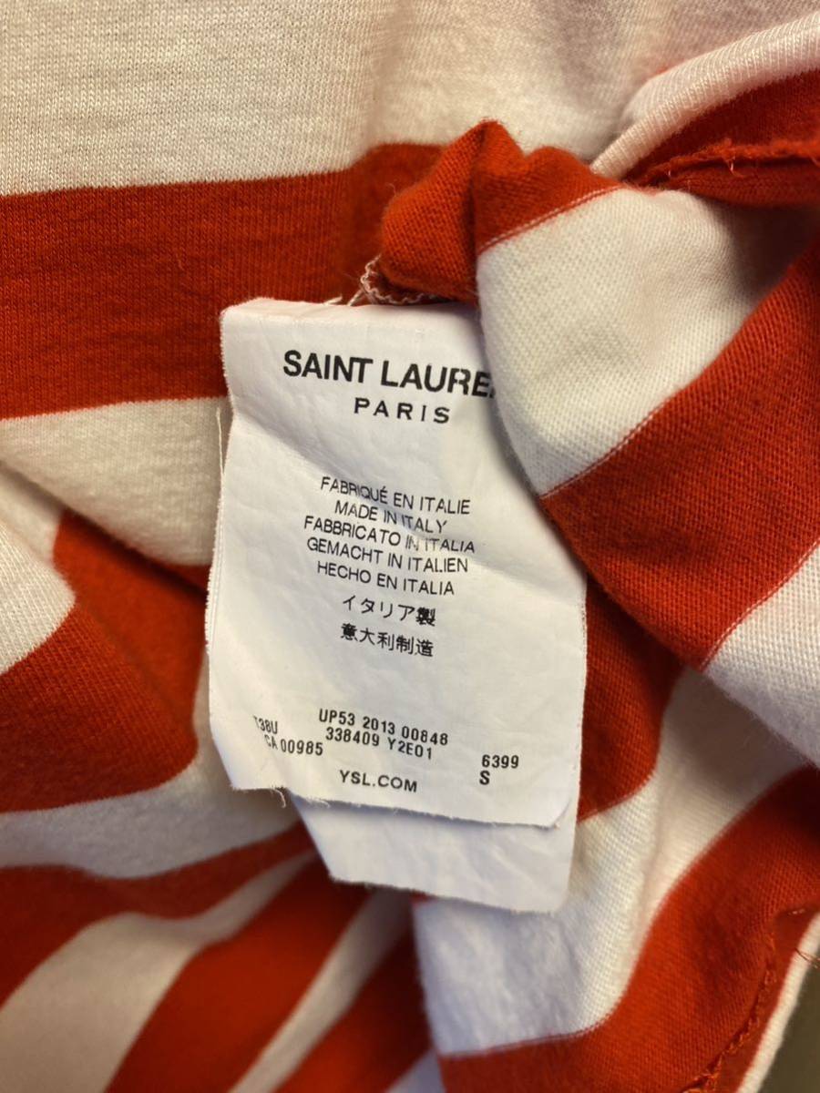 正規 14SS Saint Laurent Paris サンローランパリ Hedi Slimane エディ期 コットン ボーダー ポロシャツ 赤白 S 338409 Y2E01