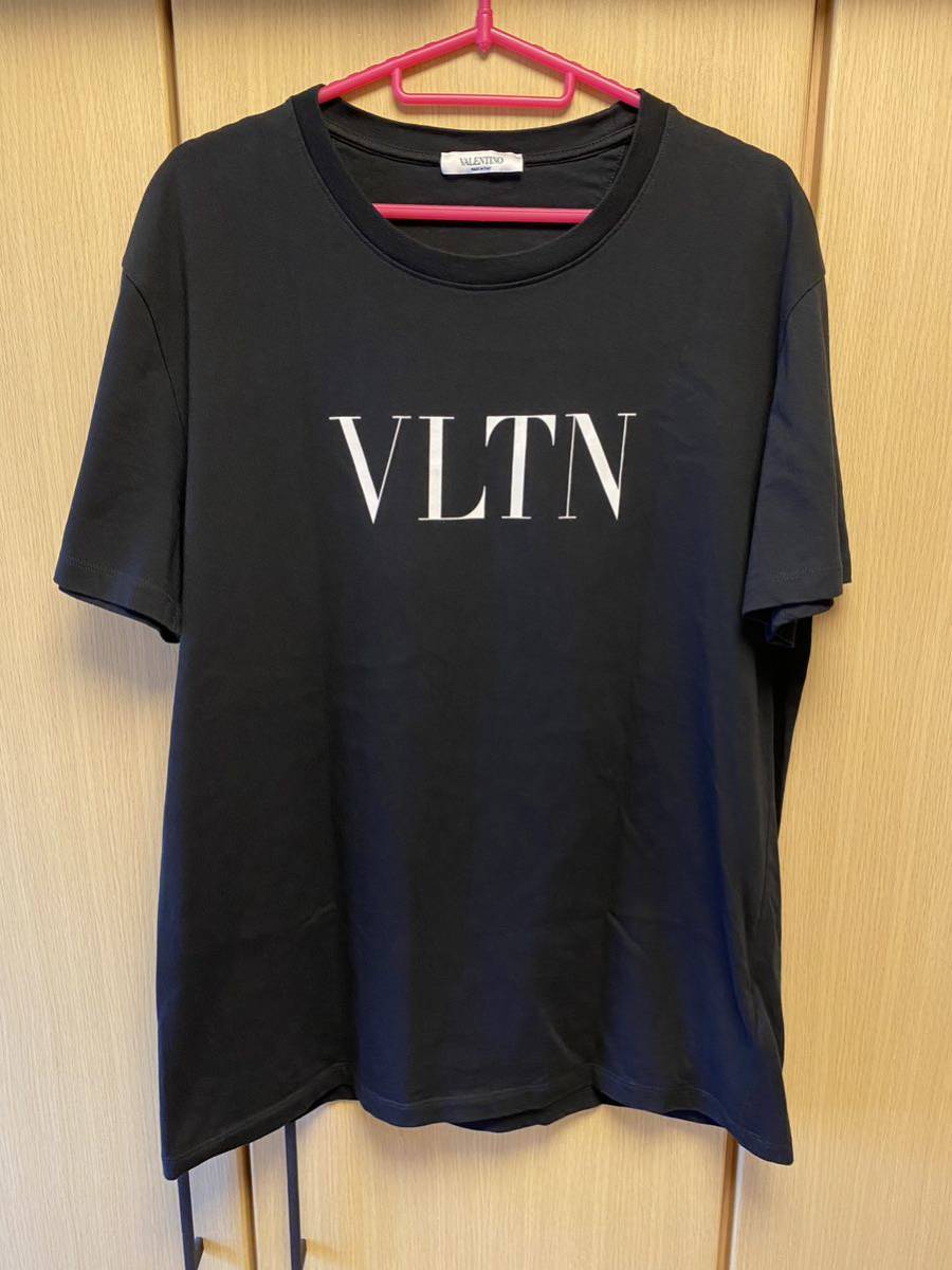 正規 20SS VALENTINO ヴァレンティノ VLTN 白 ロゴ クルーネック Tシャツ 黒 L UV3MG10V3LE_画像1