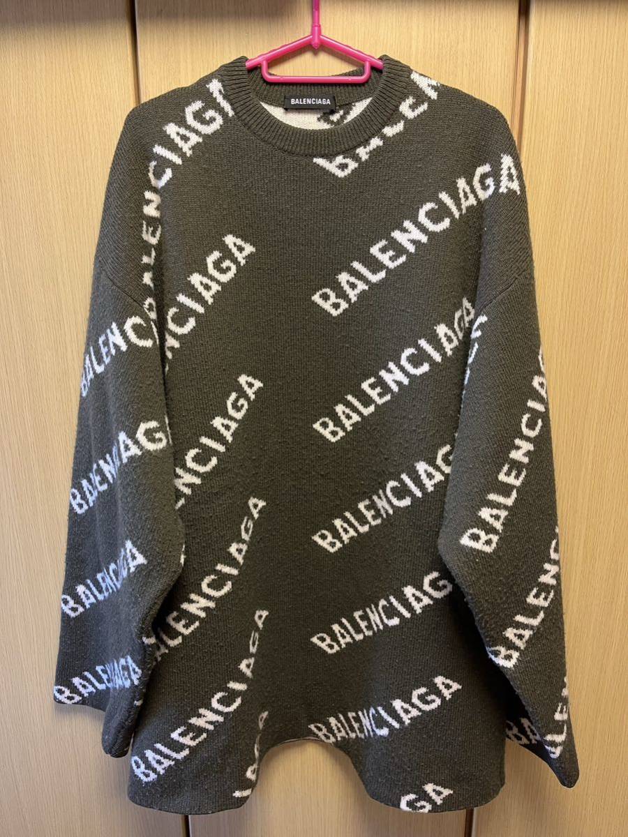 正規 18AW BALENCIAGA バレンシアガ ALL OVER LOGO CREWNECK KNIT ジャ